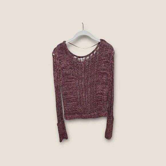 Free People Open Knit Purple Long Sleeve Swearer Linen Blend Size Small - Picture 2 of 5